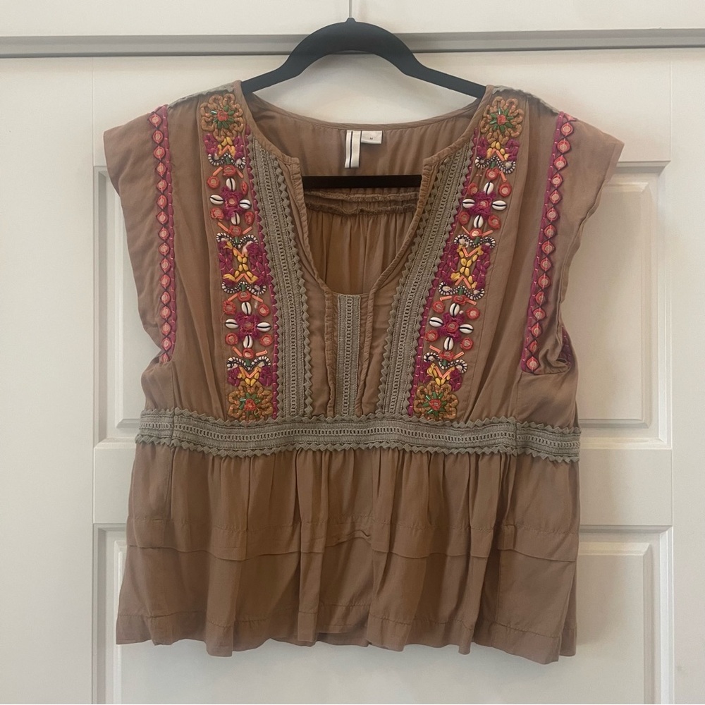 Anthropologie‎ Blank London Sedona Embroidered Embellished Top Size Medium